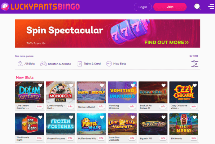 lucky-pants-bingo site preview