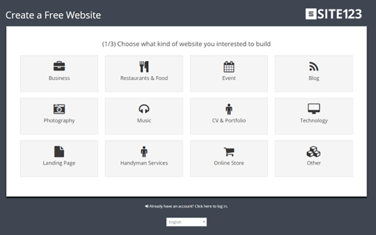 Site123 templates interface Site123 templates interface